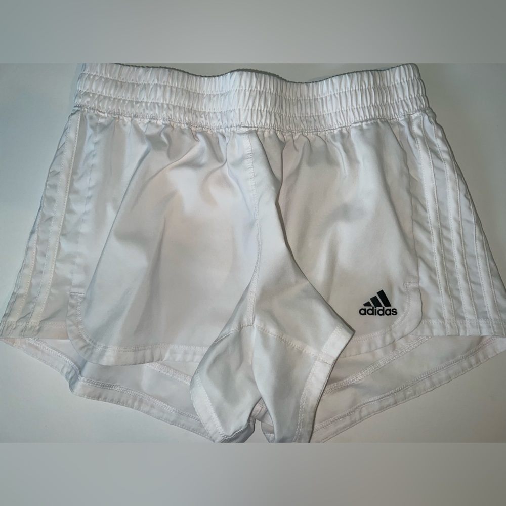 White Adidas Pacer 3-stripes Woven shorts. Size small